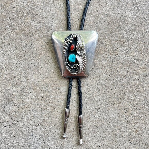 Turquoise and Jasper Navajo Bolo Tie - Picture 1 of 16